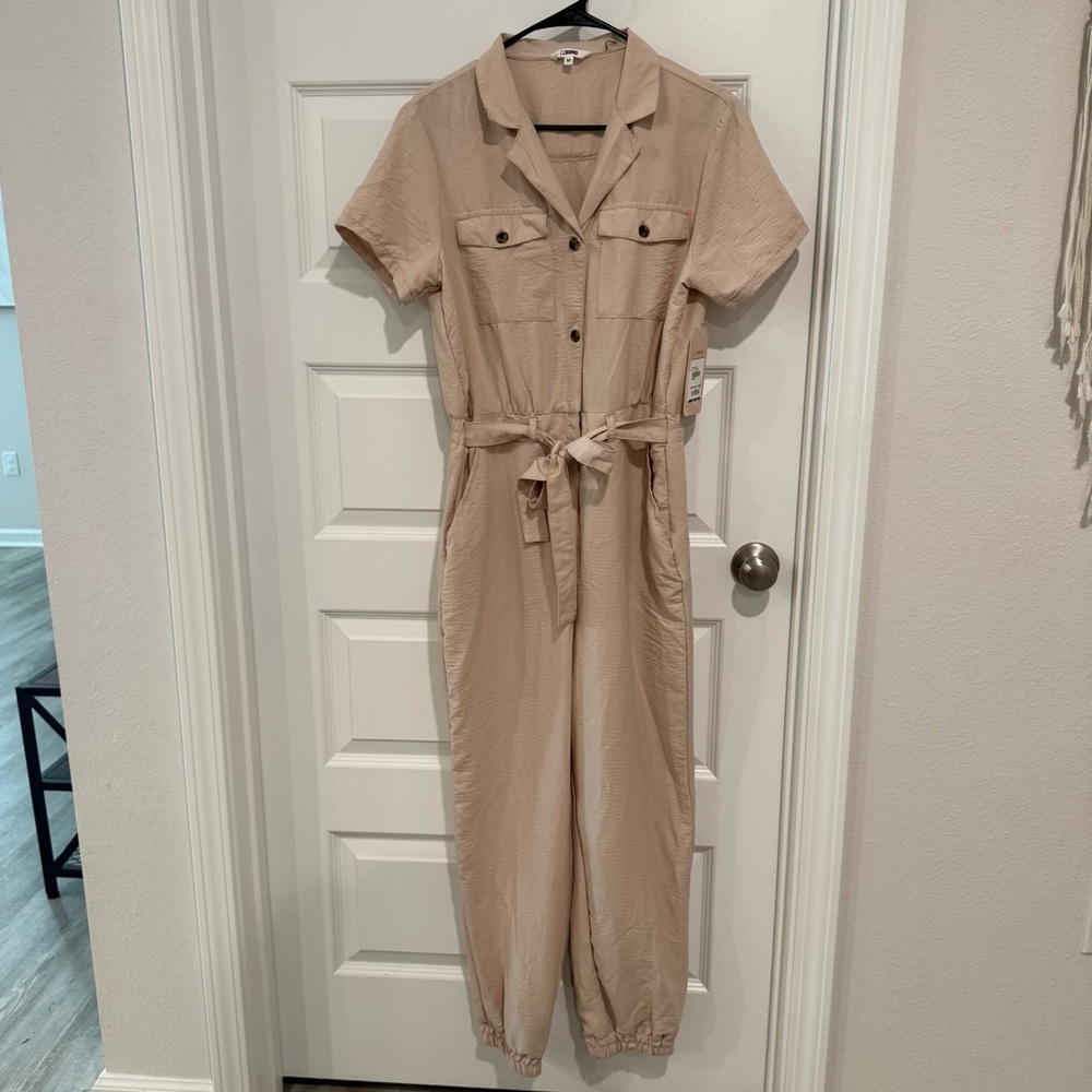 Ci Sono Beige Button-Up Jumpsuit